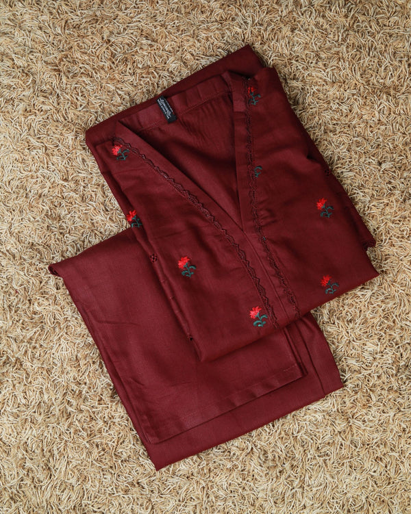 Traditional Maroon Khaddar Two-Piece Suit