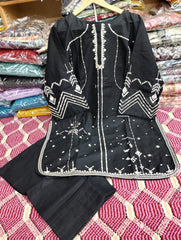 Embroided 3 piece with farshi shalwar