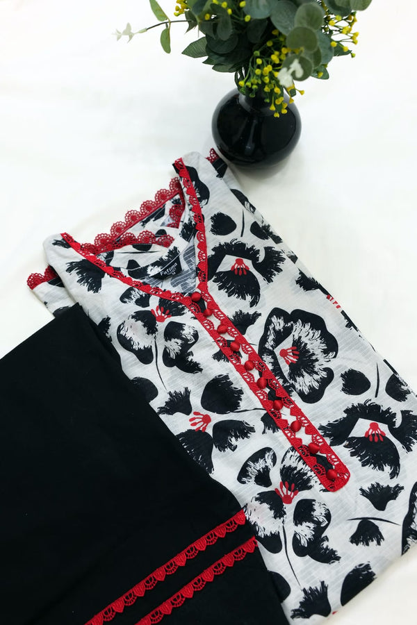 Chic Red-Accented Farshi Two-Piece