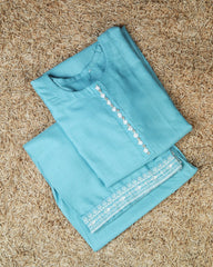 Soft Aqua Embroidered Set