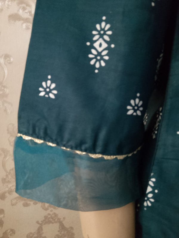 Teal Grace Printed Three-Piece Suit