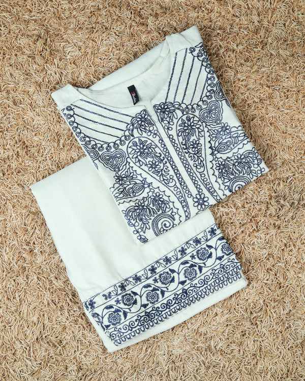 Two piece khaddar with embroided farshi shalwar